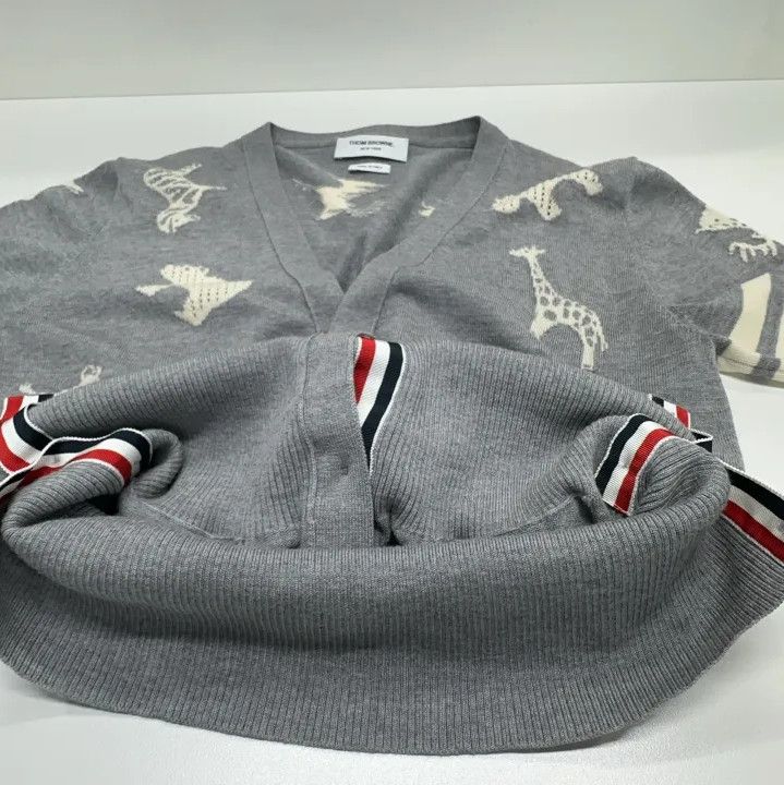 Thom Browne THOM BROWNE Gray Knitted Cardigan with Animal Patterns Size US M / EU 48-50 / 2 - 8 Thumbnail