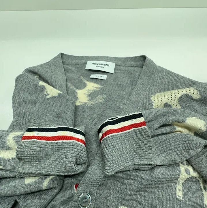 Thom Browne THOM BROWNE Gray Knitted Cardigan with Animal Patterns Size US M / EU 48-50 / 2 - 7 Thumbnail