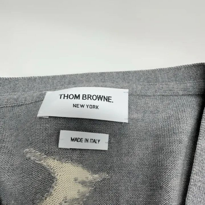 Thom Browne THOM BROWNE Gray Knitted Cardigan with Animal Patterns Size US M / EU 48-50 / 2 - 6 Thumbnail