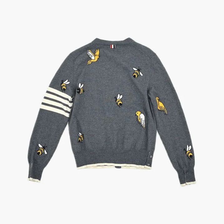 Thom Browne Thom Browne Gray Bee and Bird Pattern Cardigan Size US S / EU 44-46 / 1 - 3 Thumbnail