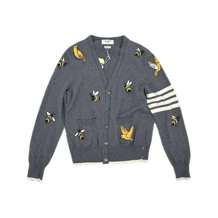 Thom Browne Thom Browne Gray Bee and Bird Pattern Cardigan Size US S / EU 44-46 / 1 - 2 Thumbnail