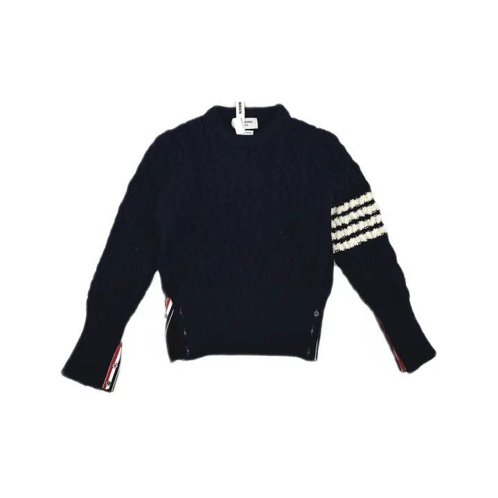Thom Browne Thom Browne Navy Wool Sweater with Four Stripes Size US M / EU 48-50 / 2 - 2 Thumbnail