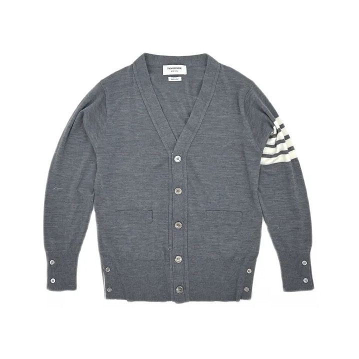 Thom Browne Thom Browne Gray V-Neck Wool Cardigan Size US S / EU 44-46 / 1 - 2 Thumbnail