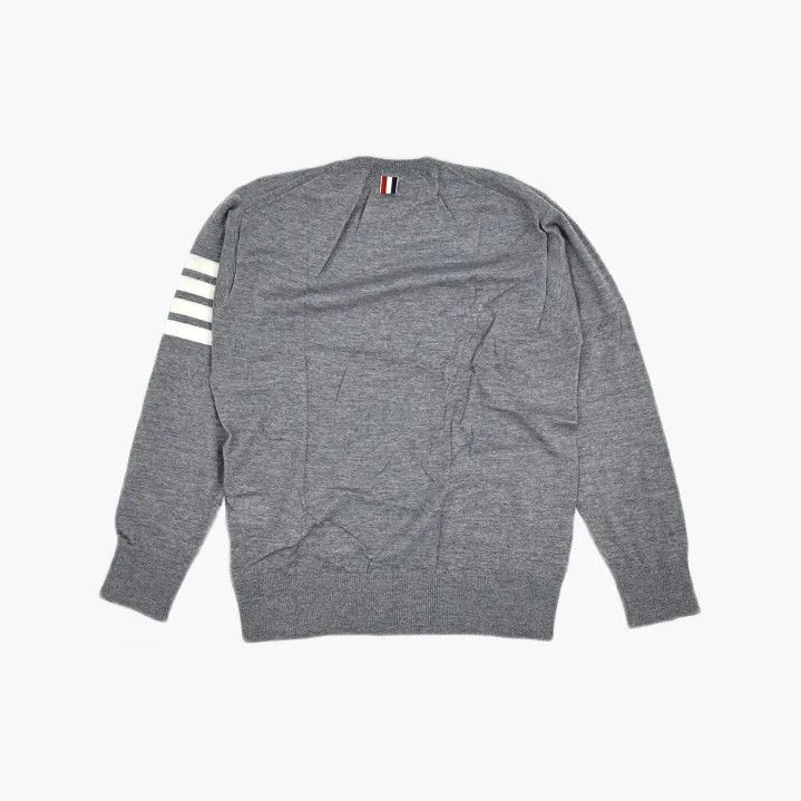 Thom Browne Thom Browne Gray Wool Sweater with Stripe Detail Size US M / EU 48-50 / 2 - 3 Thumbnail