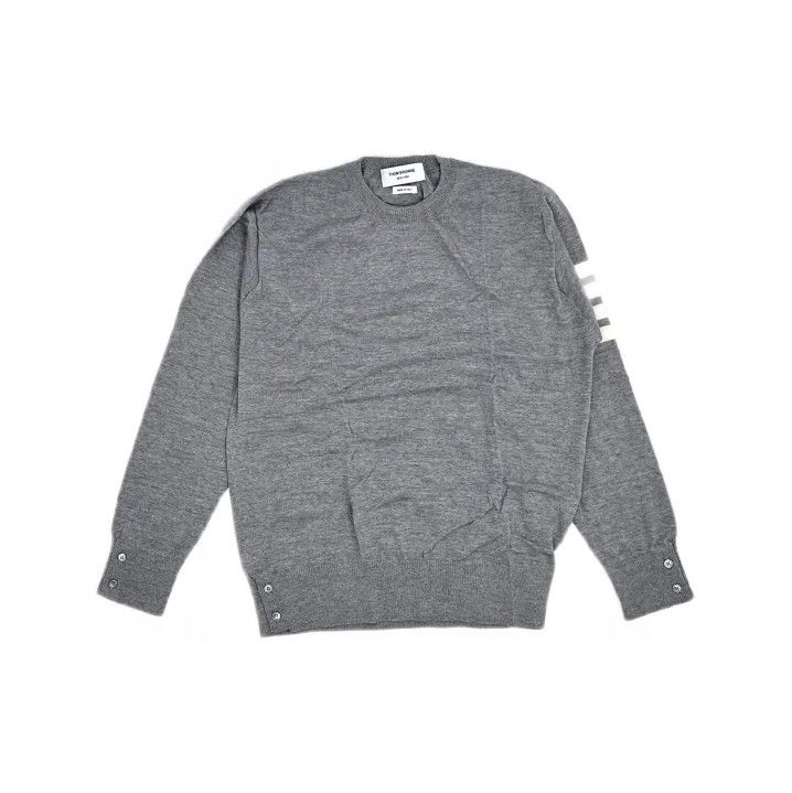 Thom Browne Thom Browne Gray Wool Sweater with Stripe Detail Size US M / EU 48-50 / 2 - 2 Thumbnail