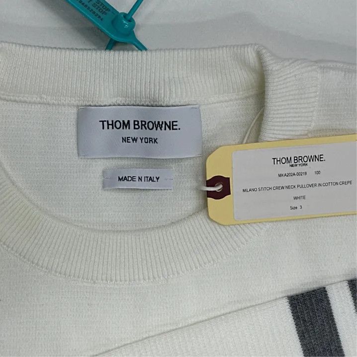 Thom Browne Thom Browne White Striped Knit Pullover Sweater Size US M / EU 48-50 / 2 - 2 Thumbnail