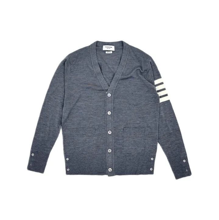 Thom Browne Thom Browne Gray V-Neck Wool Cardigan Sweater Size US M / EU 48-50 / 2 - 2 Thumbnail