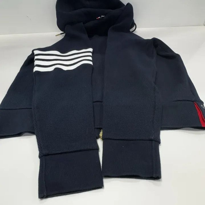 Thom Browne Thom Browne Classic Navy Blue Hoodie with Stripes Size US L / EU 52-54 / 3 - 15 Thumbnail