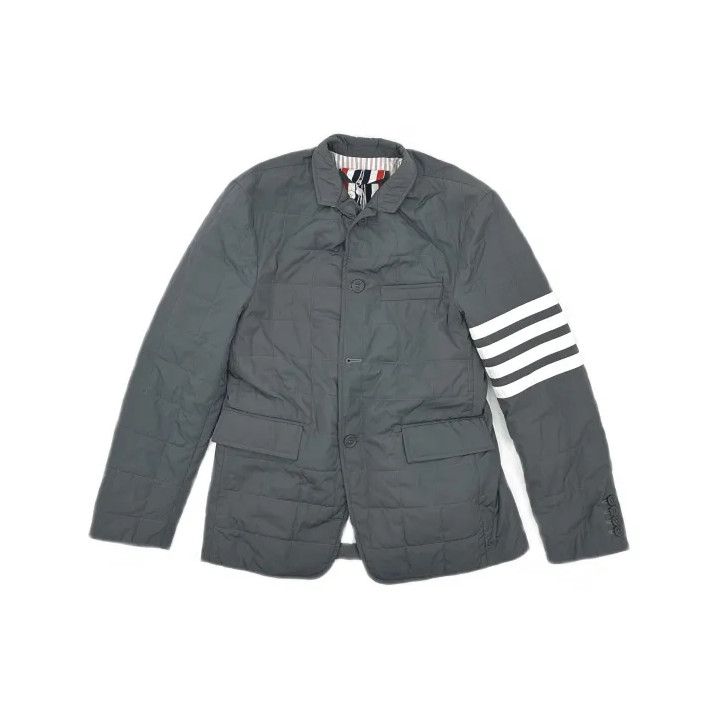 Thom Browne Thom Browne Gray Striped Puffer Jacket for Men Size US M / EU 48-50 / 2 - 2 Thumbnail
