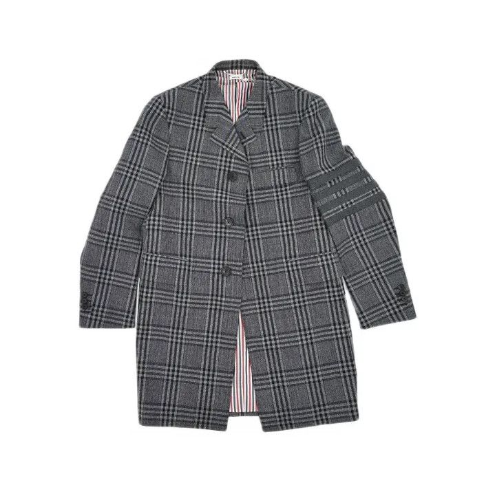 Thom Browne Thom Browne Gray Plaid Long Coat for Men Size US S / EU 44-46 / 1 - 2 Thumbnail