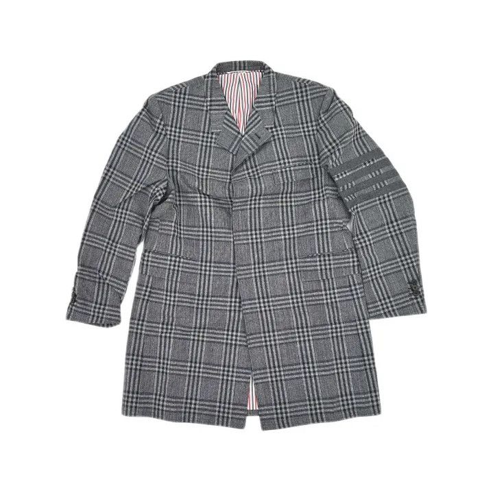 Thom Browne Thom Browne Gray Plaid Overcoat for Men Size US L / EU 52-54 / 3 - 2 Thumbnail