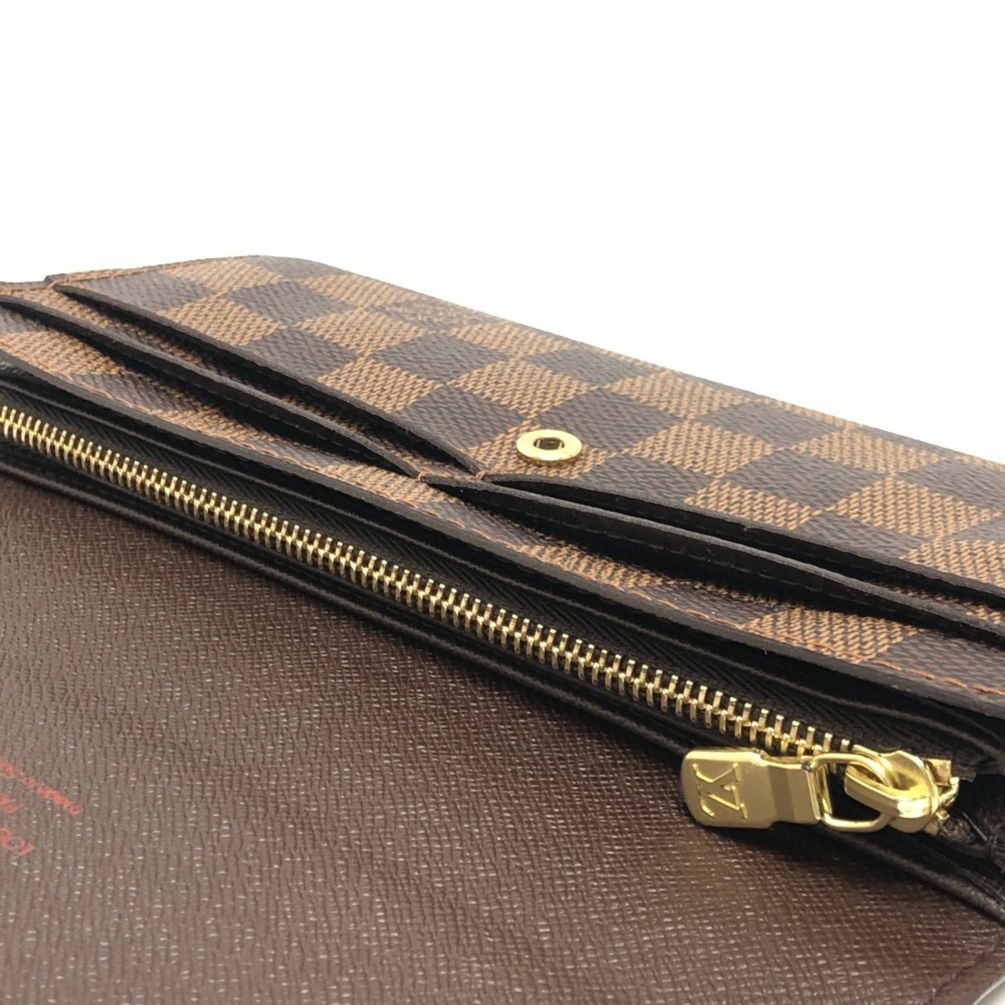 Louis Vuitton LOUIS VUITTON N61734 Portefeuille Sarah Long Wallet, Bifold, Damier Canvas, Ebene, Brown, Women's Size ONE SIZE - 8 Thumbnail
