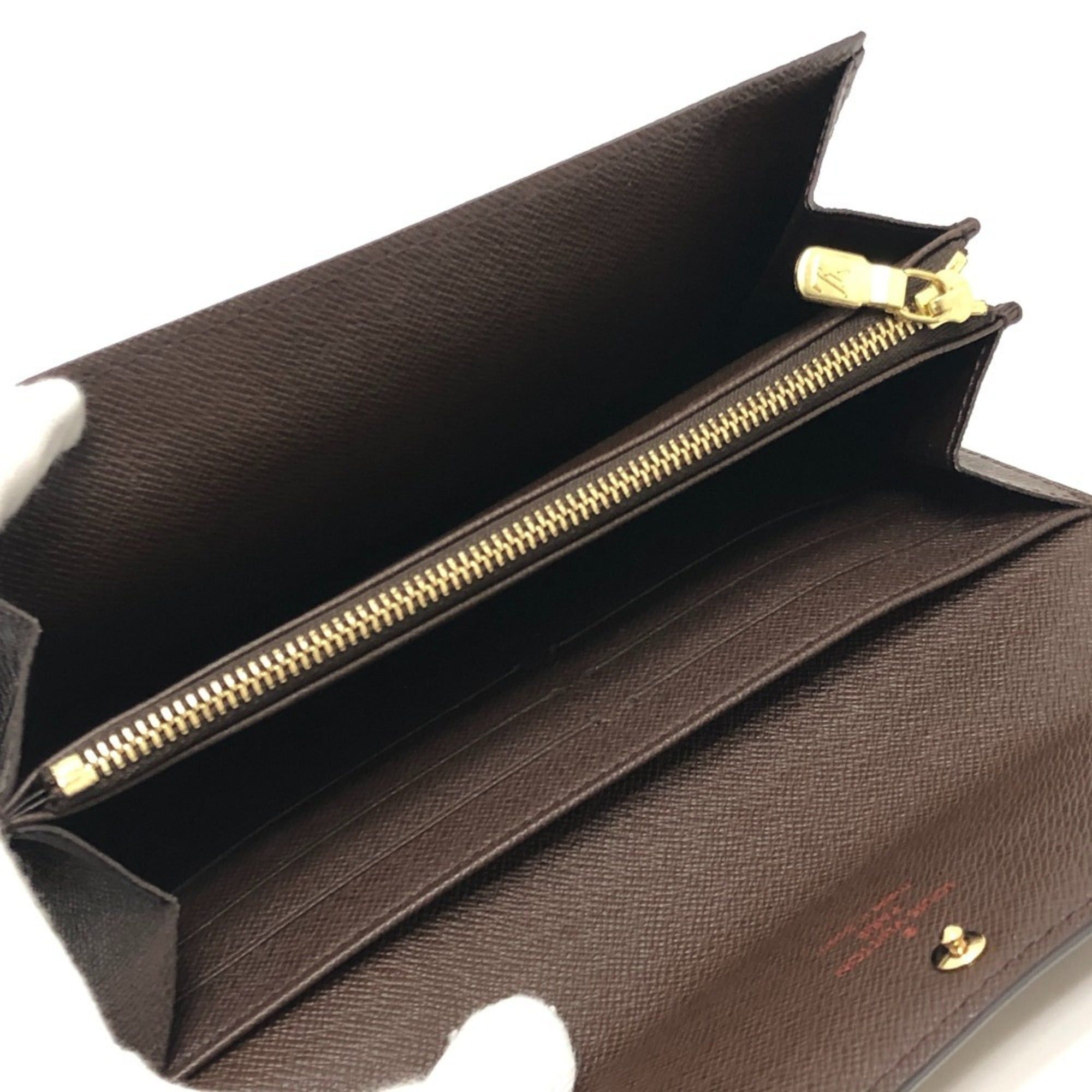 Louis Vuitton LOUIS VUITTON N61734 Portefeuille Sarah Long Wallet, Bifold, Damier Canvas, Ebene, Brown, Women's Size ONE SIZE - 11 Thumbnail