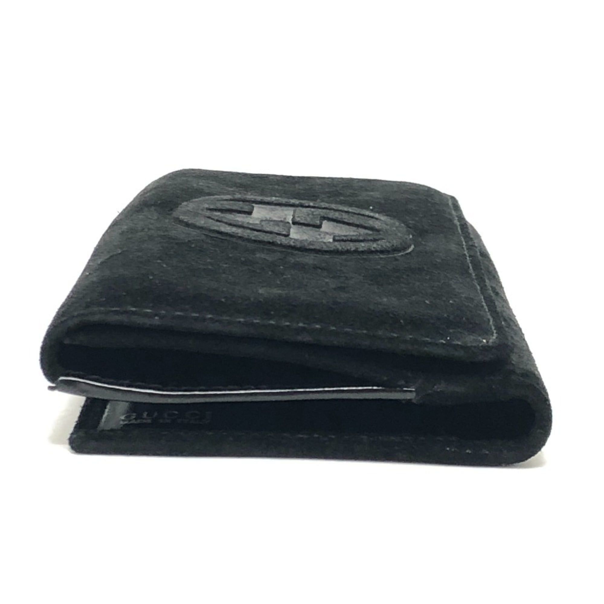 Gucci GUCCI Old Gucci Interlocking G Long Wallet, Flap Suede and Enamel, Women's, Black Size ONE SIZE - 4 Thumbnail