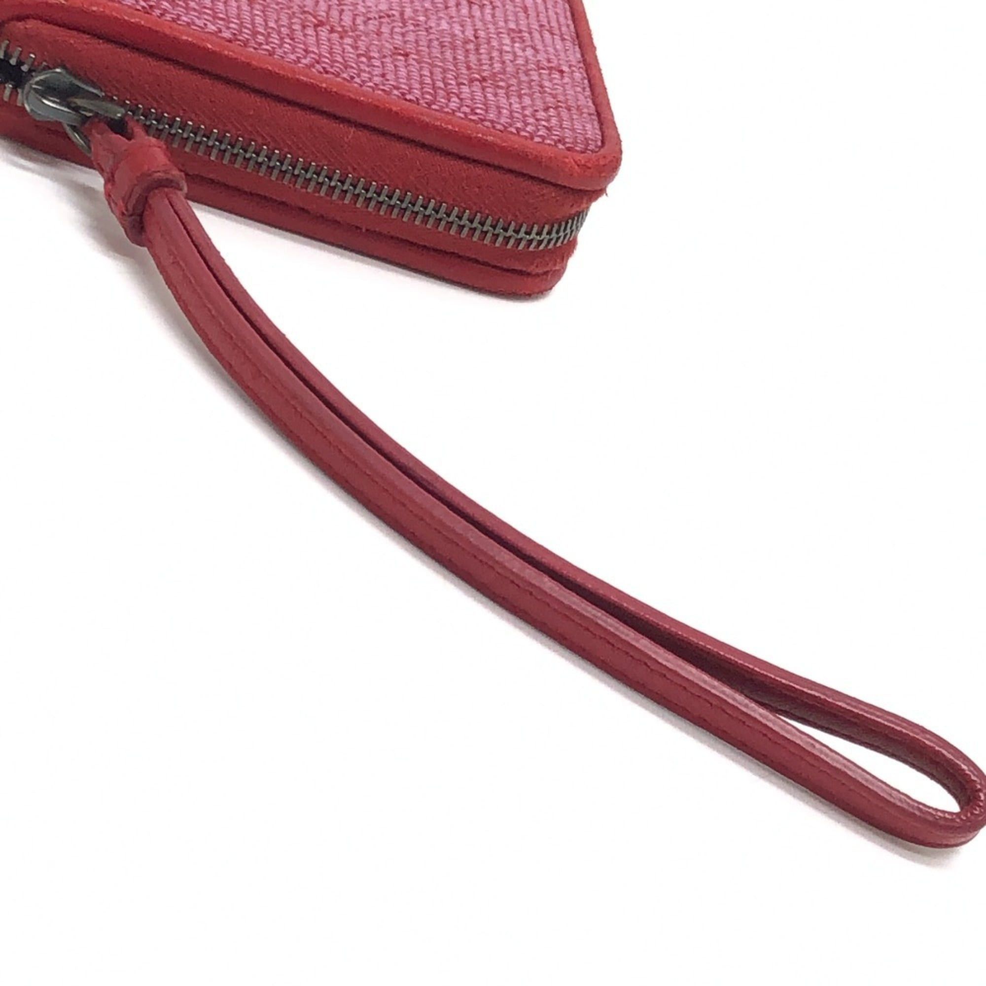 Bottega Veneta BOTTEGA VENETA Intrecciato Poodle Dog Strap Round Zip-Around Wallet in Leather and Canvas, Women's, Red Size ONE SIZE - 17 Thumbnail