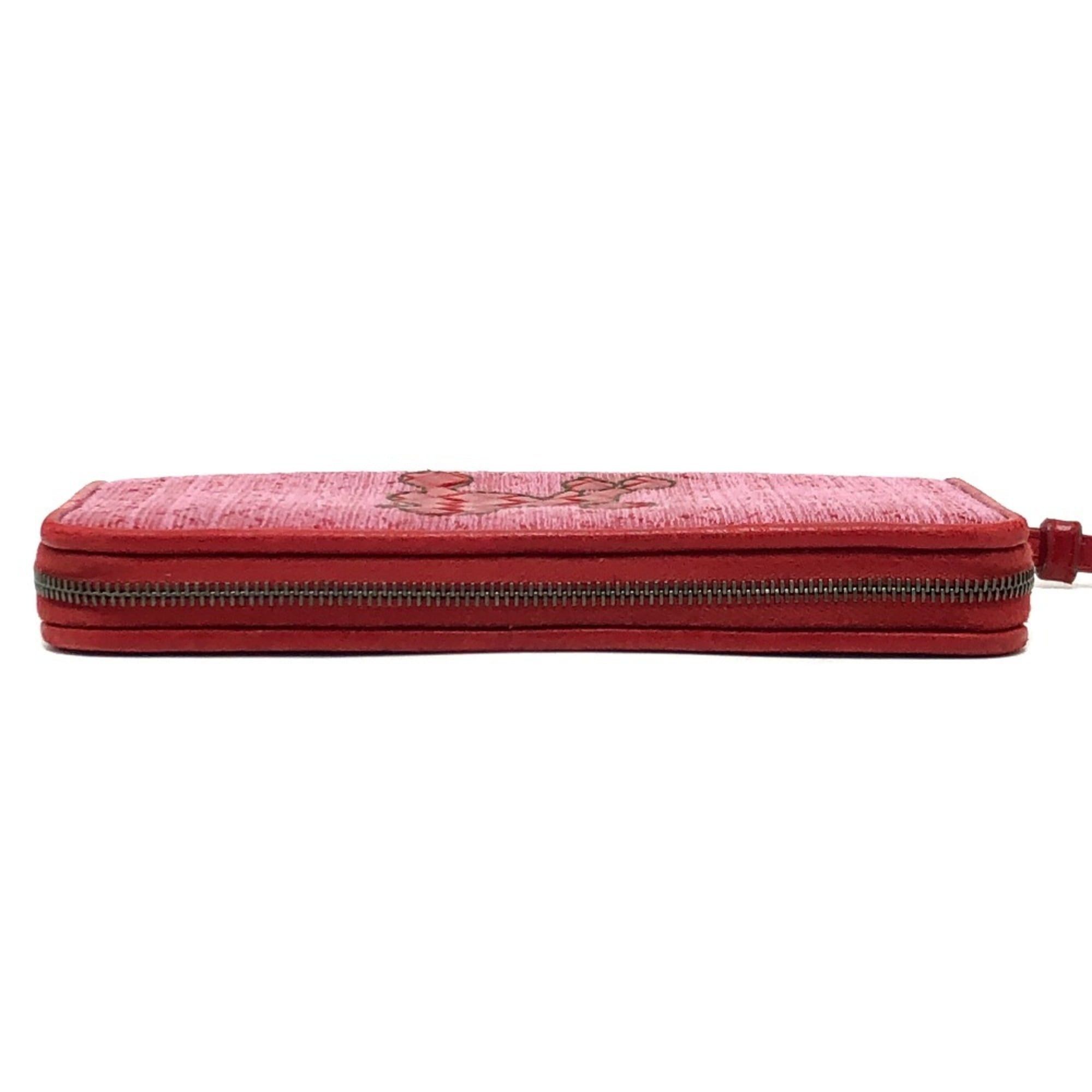 Bottega Veneta BOTTEGA VENETA Intrecciato Poodle Dog Strap Round Zip-Around Wallet in Leather and Canvas, Women's, Red Size ONE SIZE - 5 Thumbnail