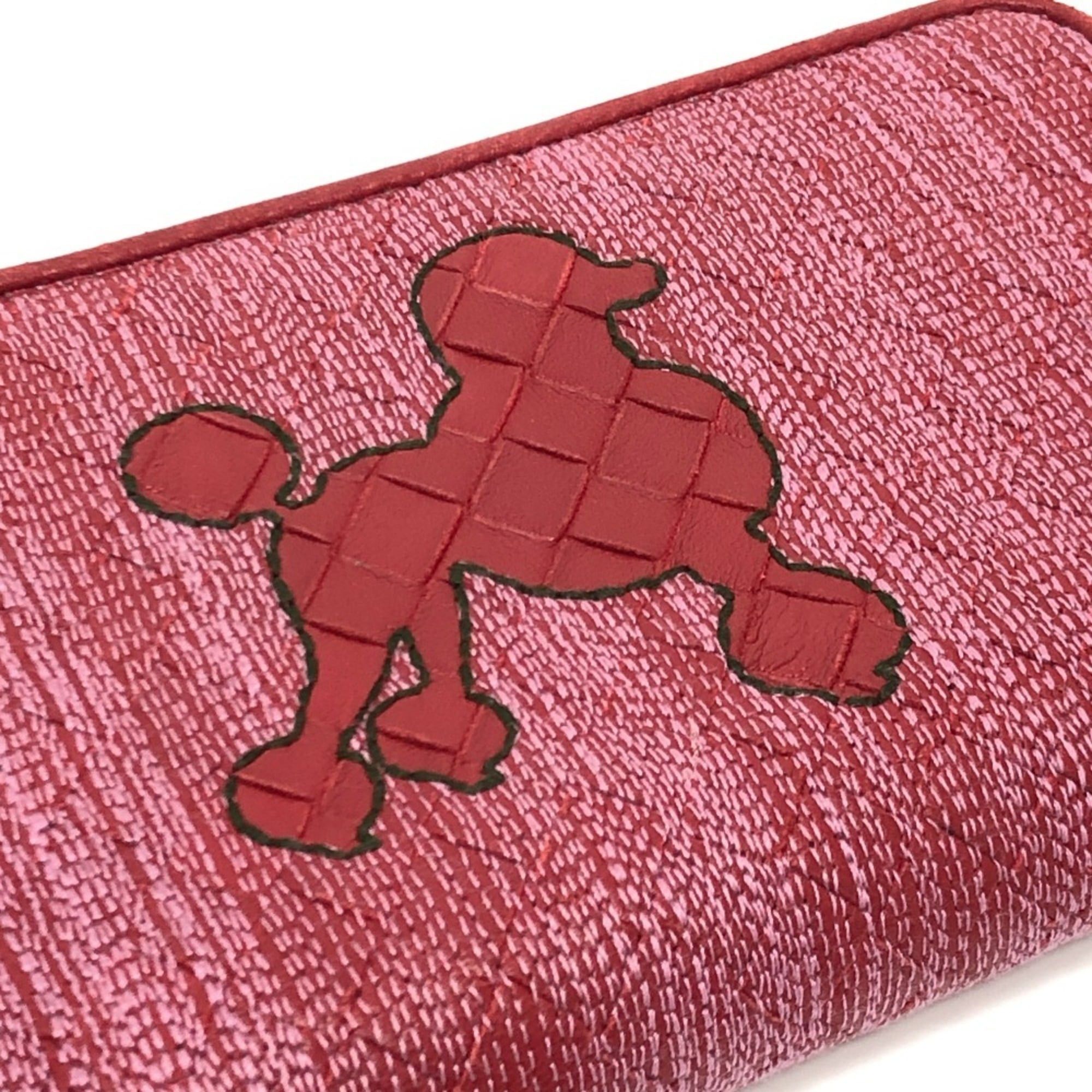 Bottega Veneta BOTTEGA VENETA Intrecciato Poodle Dog Strap Round Zip-Around Wallet in Leather and Canvas, Women's, Red Size ONE SIZE - 7 Thumbnail