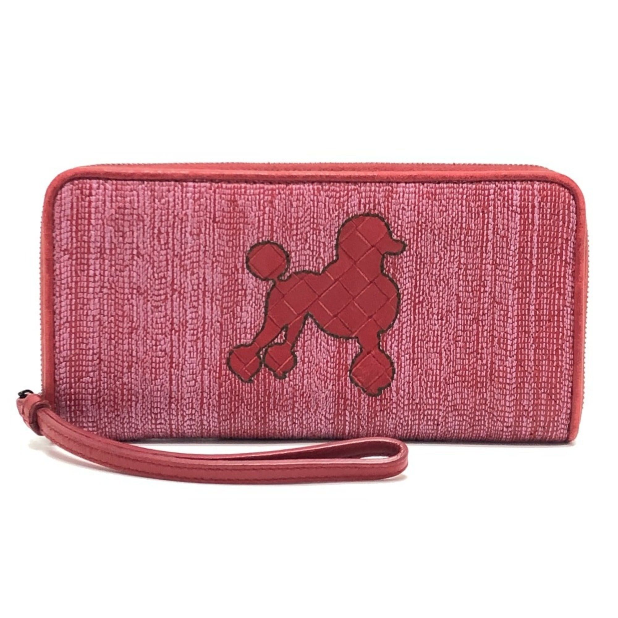 Bottega Veneta BOTTEGA VENETA Intrecciato Poodle Dog Strap Round Zip-Around Wallet in Leather and Canvas, Women's, Red Size ONE SIZE - 2 Thumbnail