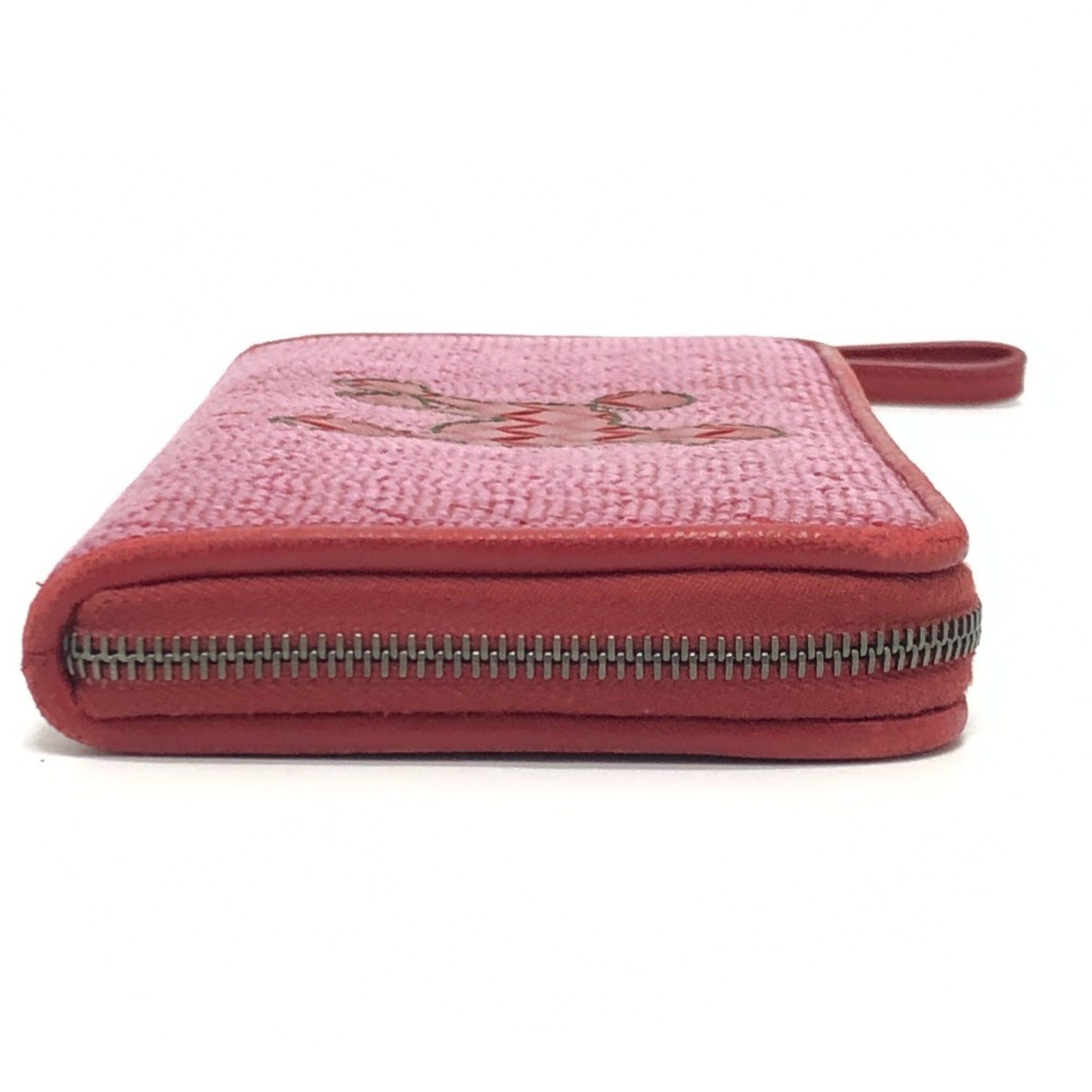 Bottega Veneta BOTTEGA VENETA Intrecciato Poodle Dog Strap Round Zip-Around Wallet in Leather and Canvas, Women's, Red Size ONE SIZE - 3 Thumbnail