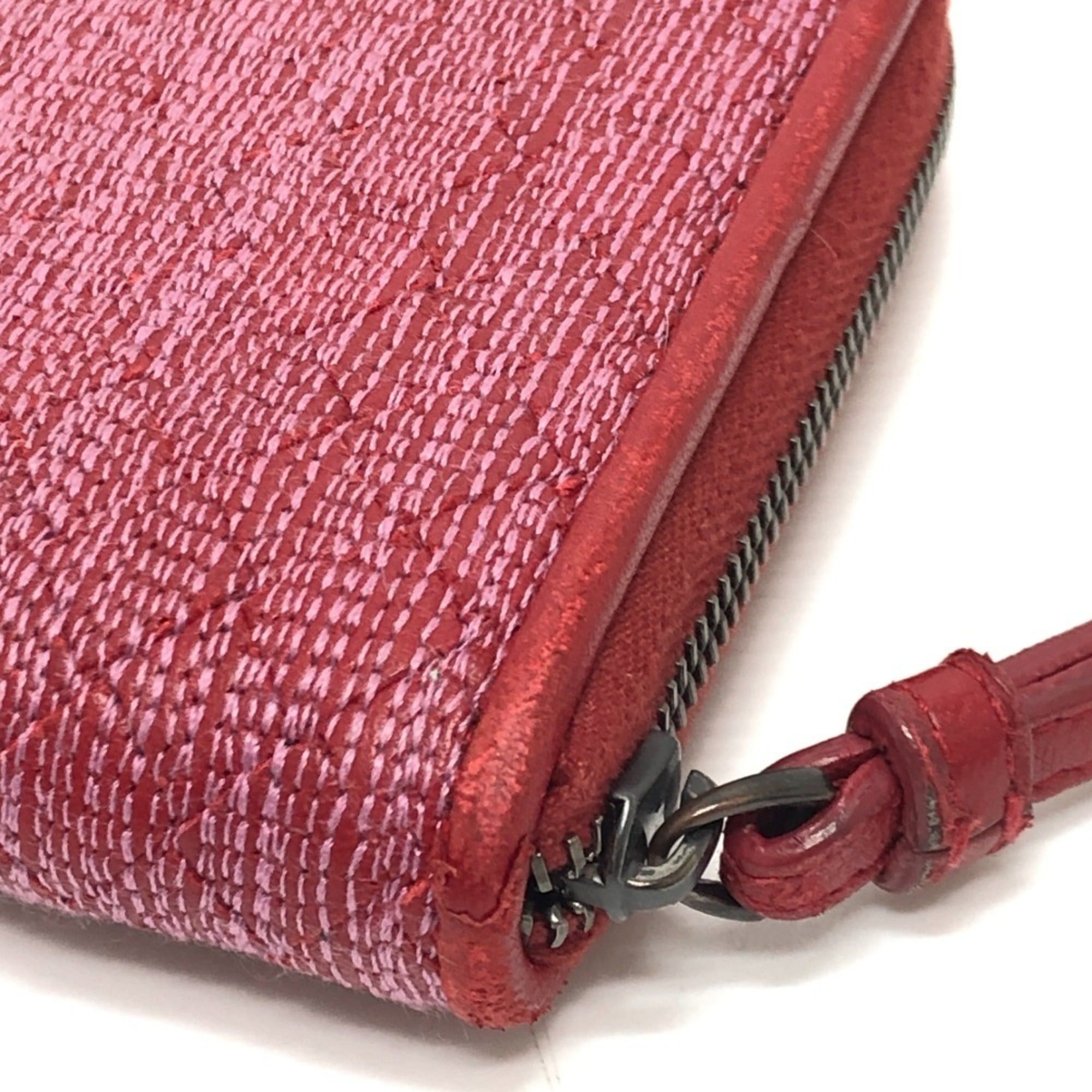 Bottega Veneta BOTTEGA VENETA Intrecciato Poodle Dog Strap Round Zip-Around Wallet in Leather and Canvas, Women's, Red Size ONE SIZE - 9 Thumbnail