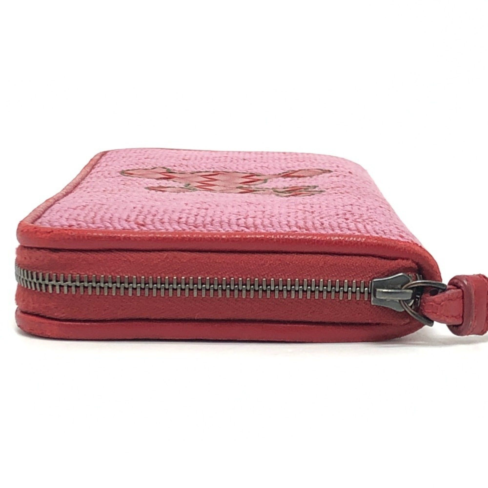 Bottega Veneta BOTTEGA VENETA Intrecciato Poodle Dog Strap Round Zip-Around Wallet in Leather and Canvas, Women's, Red Size ONE SIZE - 4 Thumbnail