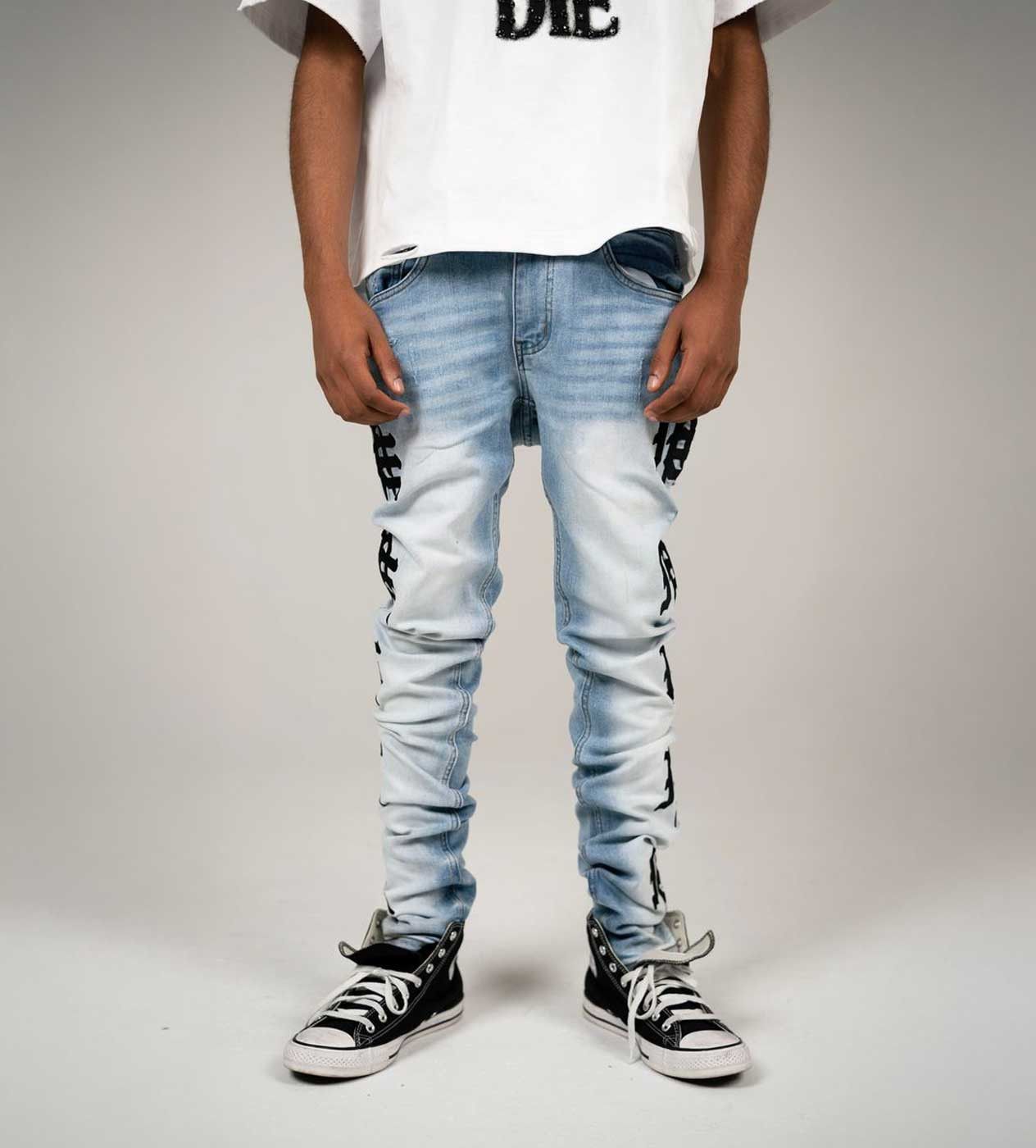 Other Mixed Emotions Monogram Denim Light Blue Wash (Blue/Black) Size US 30 / EU 46 - 3 Thumbnail