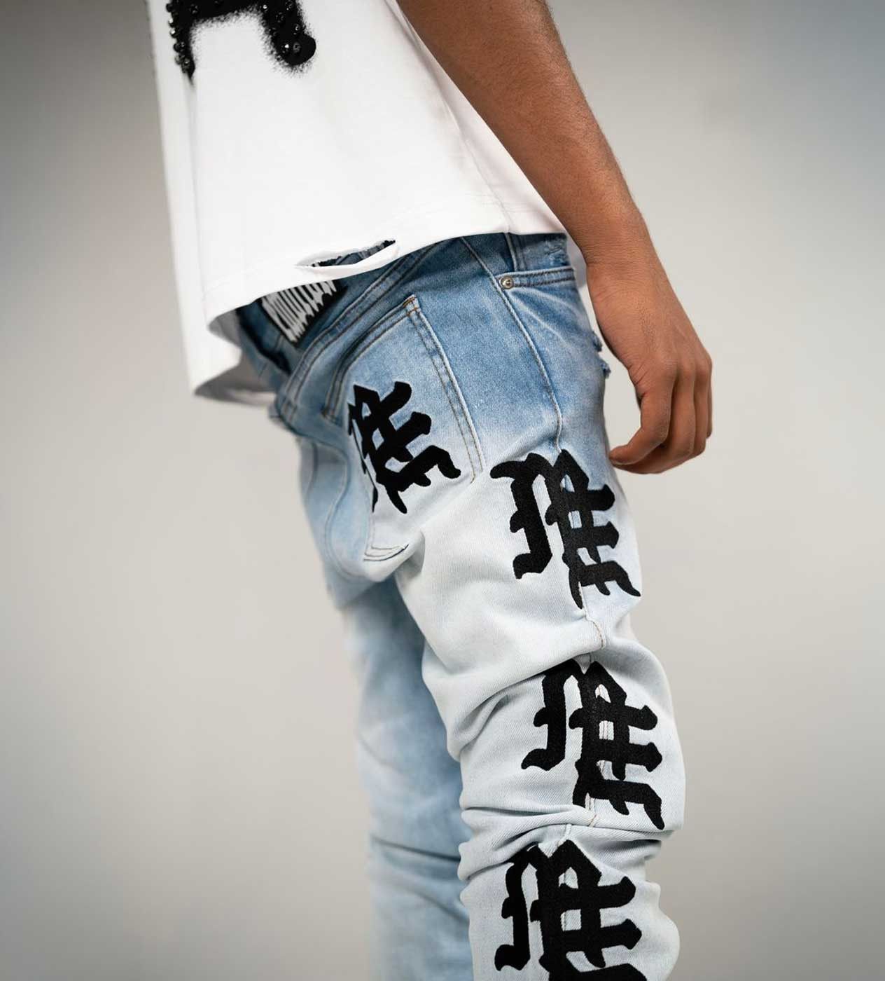 Other Mixed Emotions Monogram Denim Light Blue Wash (Blue/Black) Size US 30 / EU 46 - 4 Thumbnail