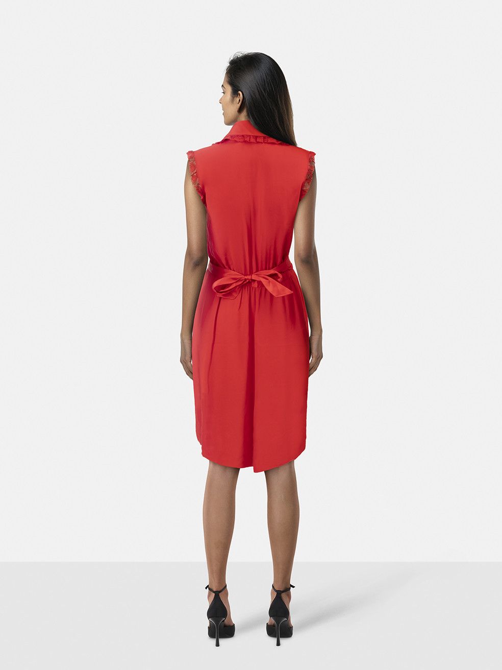 Valentino Red Sleeveless Lace Ruffle Trim Dress Size S / US 4 / IT 40 - 2 Thumbnail