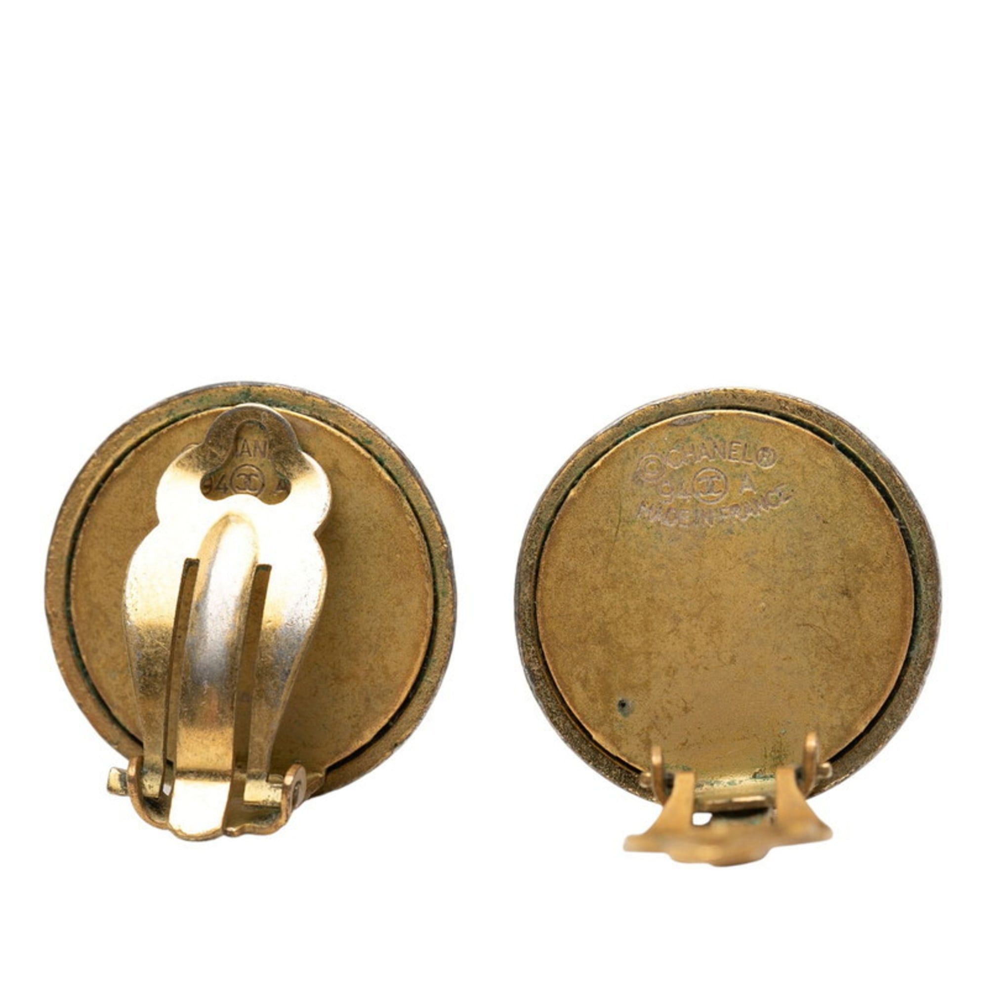 Chanel CHANEL Vintage Logo Earrings, Gold and Black Plated, Women's Size ONE SIZE - 3 Thumbnail