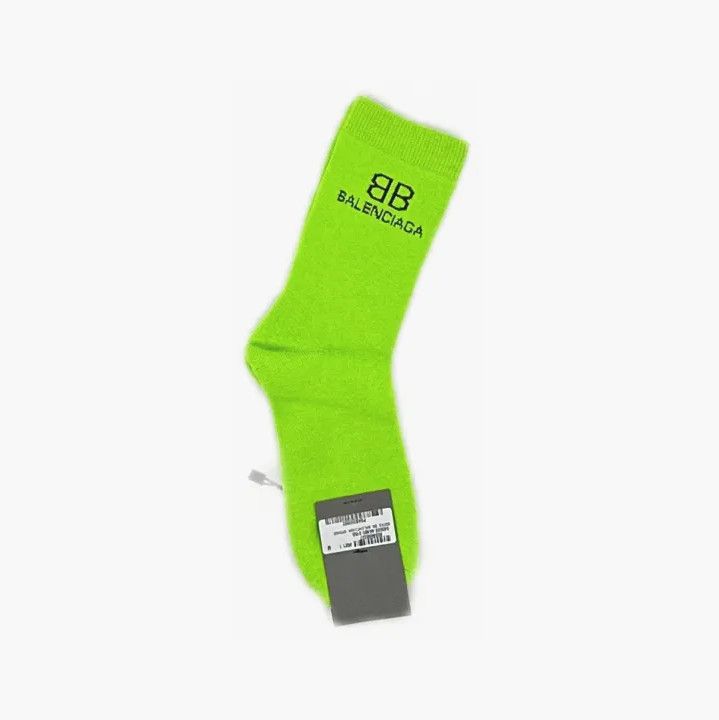 Balenciaga Balenciaga Green Logo Embroidered Knit Socks Size ONE SIZE - 3 Thumbnail