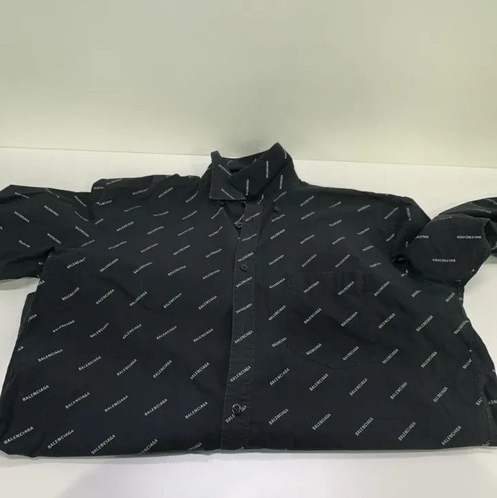 Balenciaga Balenciaga Black Logo Print Casual Long Sleeve Shirt Size US M / EU 48-50 / 2 - 10 Thumbnail