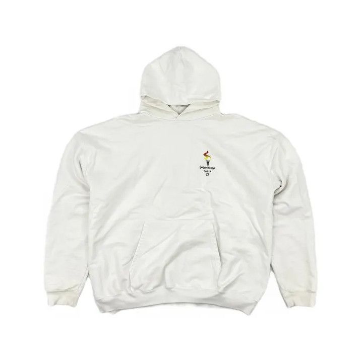 Balenciaga Balenciaga White Long Sleeve Hoodie with Prints Size US M / EU 48-50 / 2 - 2 Thumbnail
