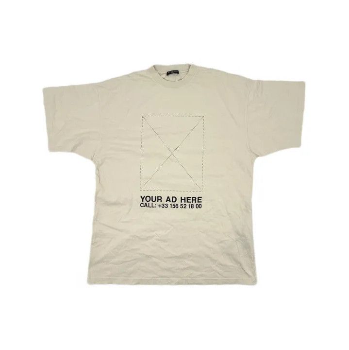 Balenciaga Balenciaga Beige Graphic Round Neck Short Sleeve T-Shirt Size US M / EU 48-50 / 2 - 2 Thumbnail
