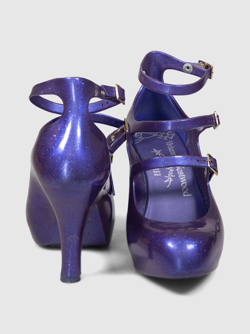 Vivienne Westwood Vivienne Westwood Anglomania + Melissa Purple Glitter Elevated Three Strap Heels Size US 9 / IT 39 - 3 Thumbnail