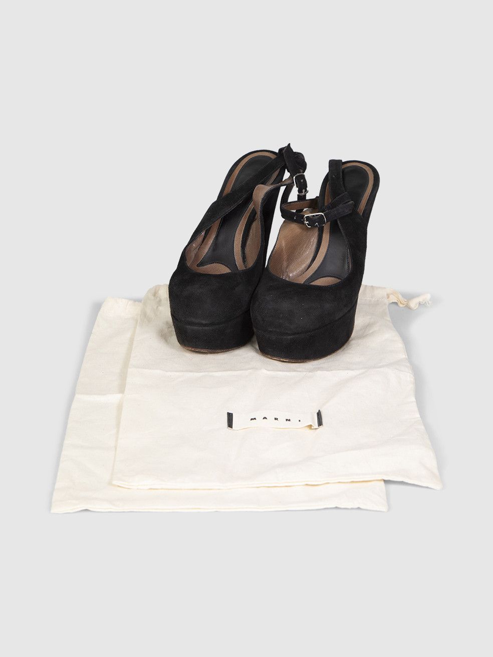 Marni Black Suede Platform Ankle Strap Heels Size US 7.5 / IT 37.5 - 3 Thumbnail