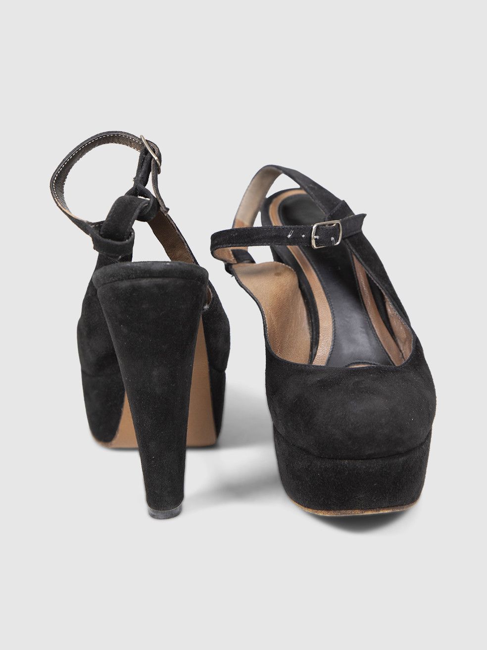 Marni Black Suede Platform Ankle Strap Heels Size US 7.5 / IT 37.5 - 4 Thumbnail