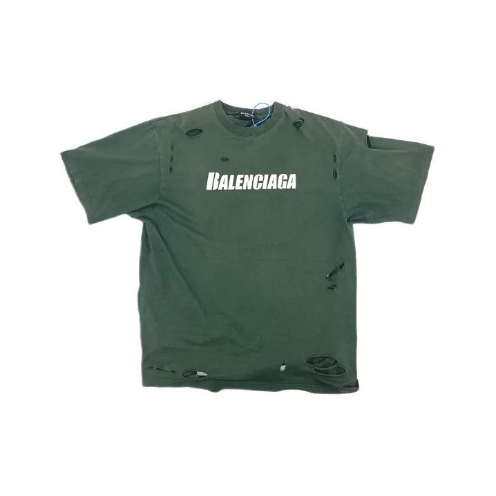 Balenciaga Balenciaga SS22 Destroyed Green Graphic T-Shirt Size US S / EU 44-46 / 1 - 2 Thumbnail