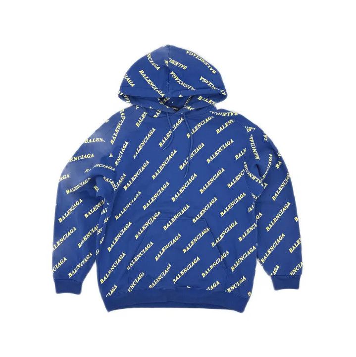 Balenciaga Balenciaga Blue Logo Hooded Sweatshirt Size US XS / EU 42 / 0 - 2 Thumbnail