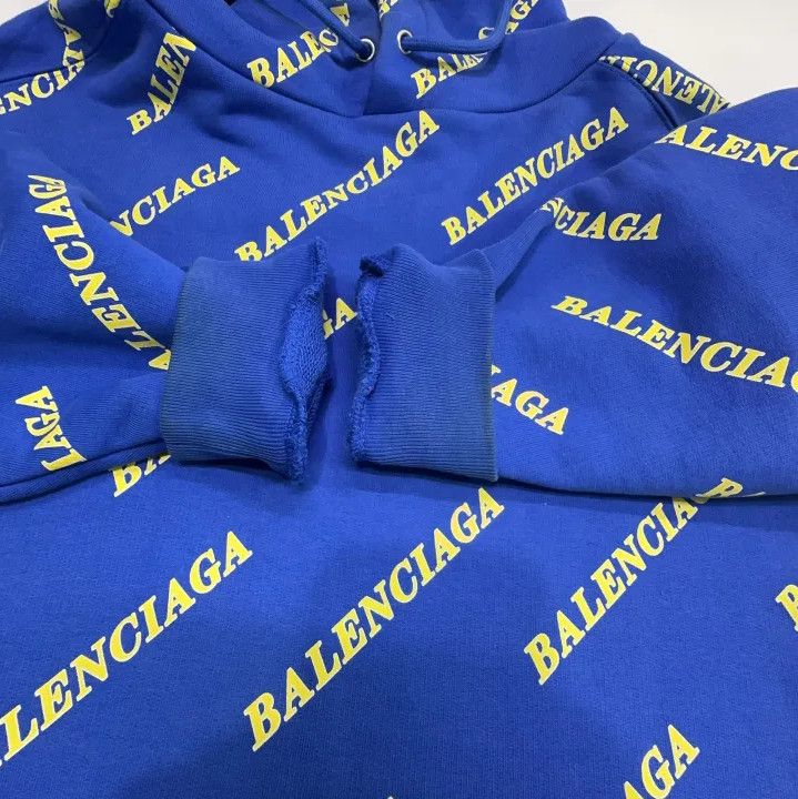 Balenciaga Balenciaga Blue Logo Hooded Sweatshirt Size US XS / EU 42 / 0 - 10 Thumbnail