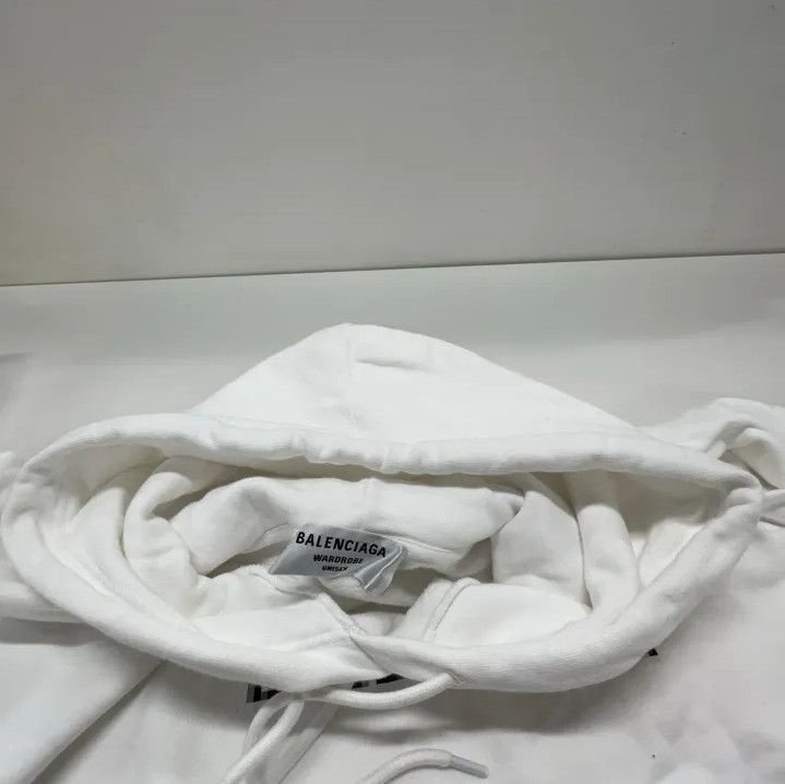 Balenciaga Balenciaga White Logo Drawstring Hoodie Size US M / EU 48-50 / 2 - 7 Thumbnail