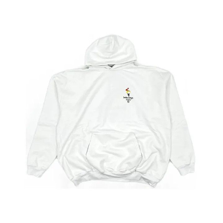 Balenciaga Balenciaga White Long Sleeve Hoodie with Logo Size US XXS / EU 40 - 2 Thumbnail