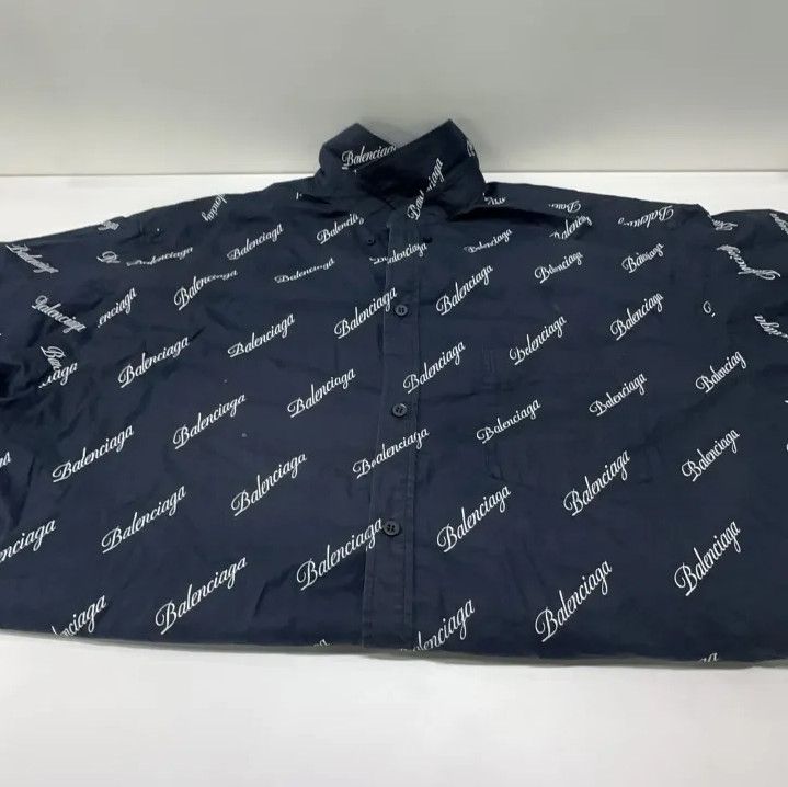 Balenciaga Balenciaga Black Logo Printed Short Sleeve Shirt Size US M / EU 48-50 / 2 - 9 Thumbnail