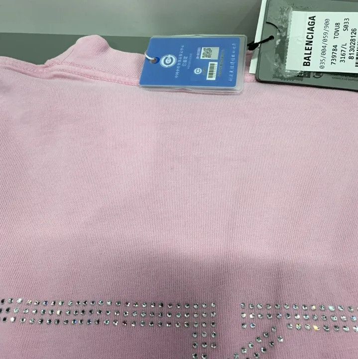 Balenciaga Balenciaga FW23 Pink Crystal Neck T-Shirt Size US L / EU 52-54 / 3 - 10 Thumbnail