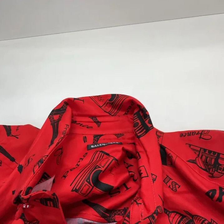 Balenciaga Balenciaga Classic Red Print Short Sleeve Shirt Size US M / EU 48-50 / 2 - 7 Thumbnail