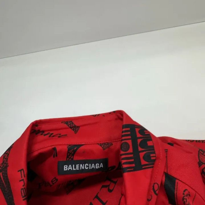 Balenciaga Balenciaga Classic Red Print Short Sleeve Shirt Size US M / EU 48-50 / 2 - 4 Thumbnail