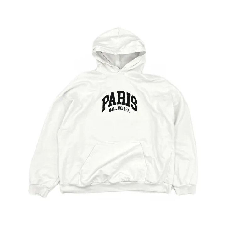 Balenciaga Balenciaga White Paris Logo Hooded Sweatshirt Size US M / EU 48-50 / 2 - 2 Thumbnail