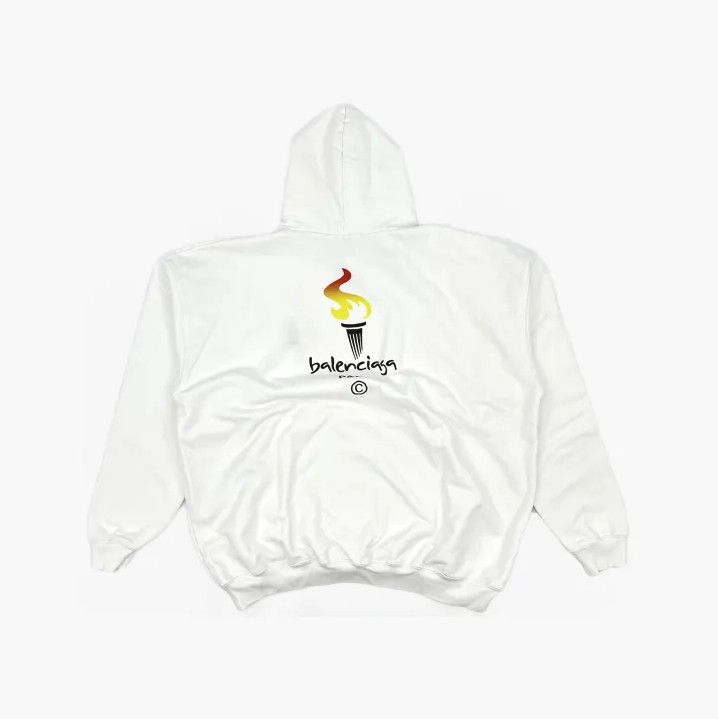 Balenciaga Balenciaga White Long Sleeve Hoodie with Torch Print Size US XS / EU 42 / 0 - 3 Thumbnail