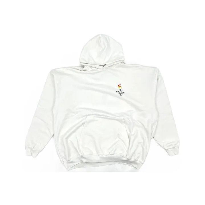 Balenciaga Balenciaga White Long Sleeve Hoodie with Torch Print Size US XS / EU 42 / 0 - 2 Thumbnail
