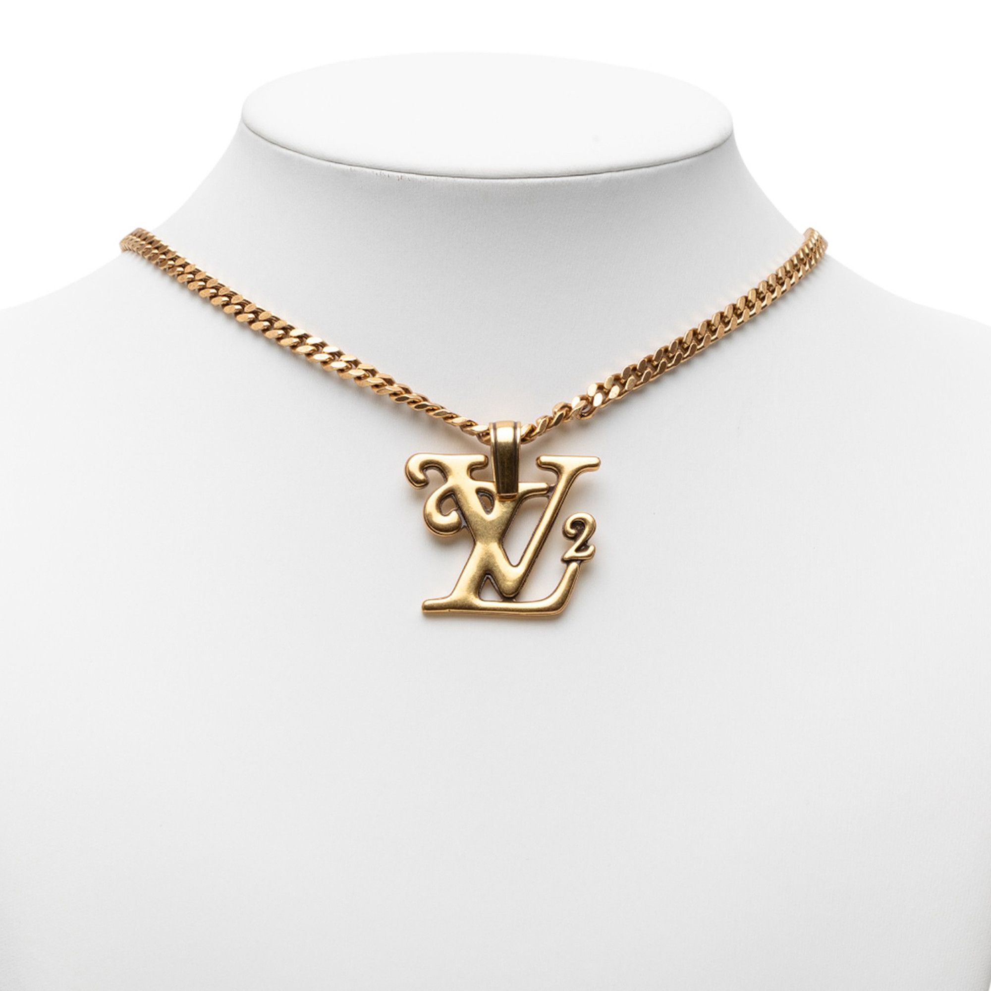 Louis Vuitton Louis Vuitton Nigo Gold Plated Squared Logo Pendant Necklace Size ONE SIZE - 7 Thumbnail