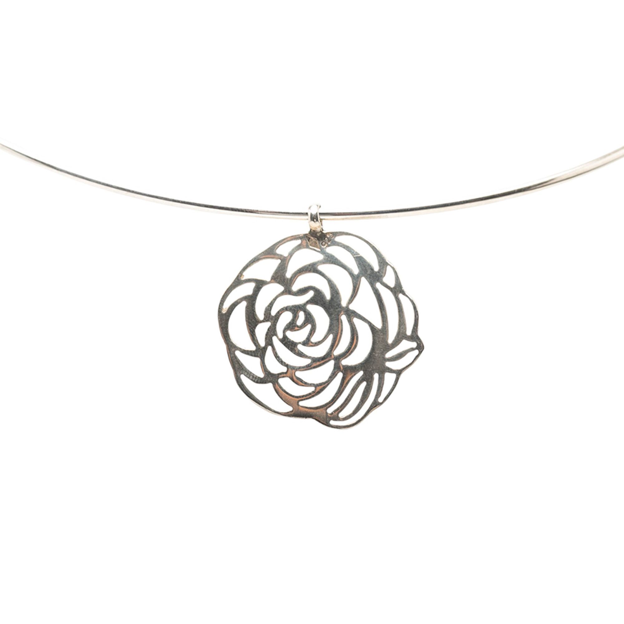 Chanel Chanel Sterling Silver Camellia Cutout Pendant Choker Size ONE SIZE - 2 Thumbnail